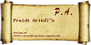 Preidt Arikán névjegykártya